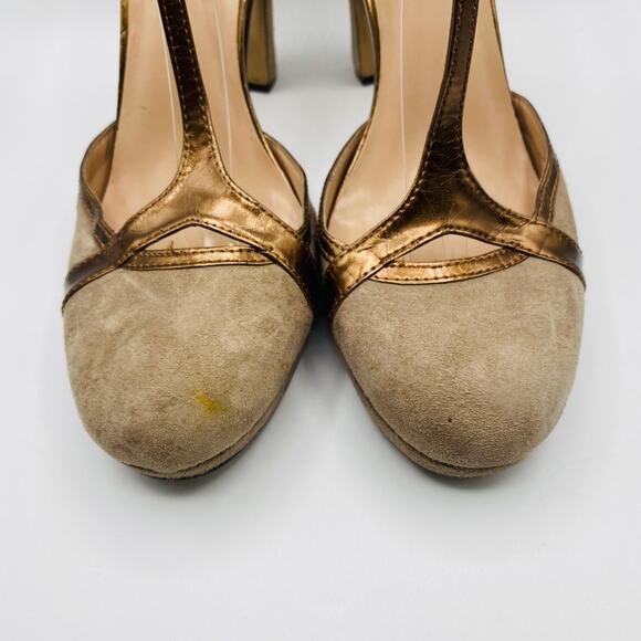 Tahari Angela Tan Suede T-Strap Heel Size 10 - Picture 2 of 11